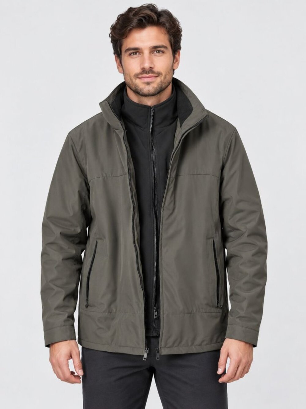 Weatherproof Insulated Men Jacket W/ Detachable Inner Fleece Liner Green Small